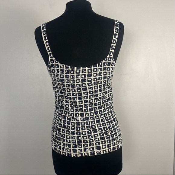 Vintage Y2K beaded silk tank top by Lauren Allard Ellen Tracy crème navy medium - Picture 6 of 9